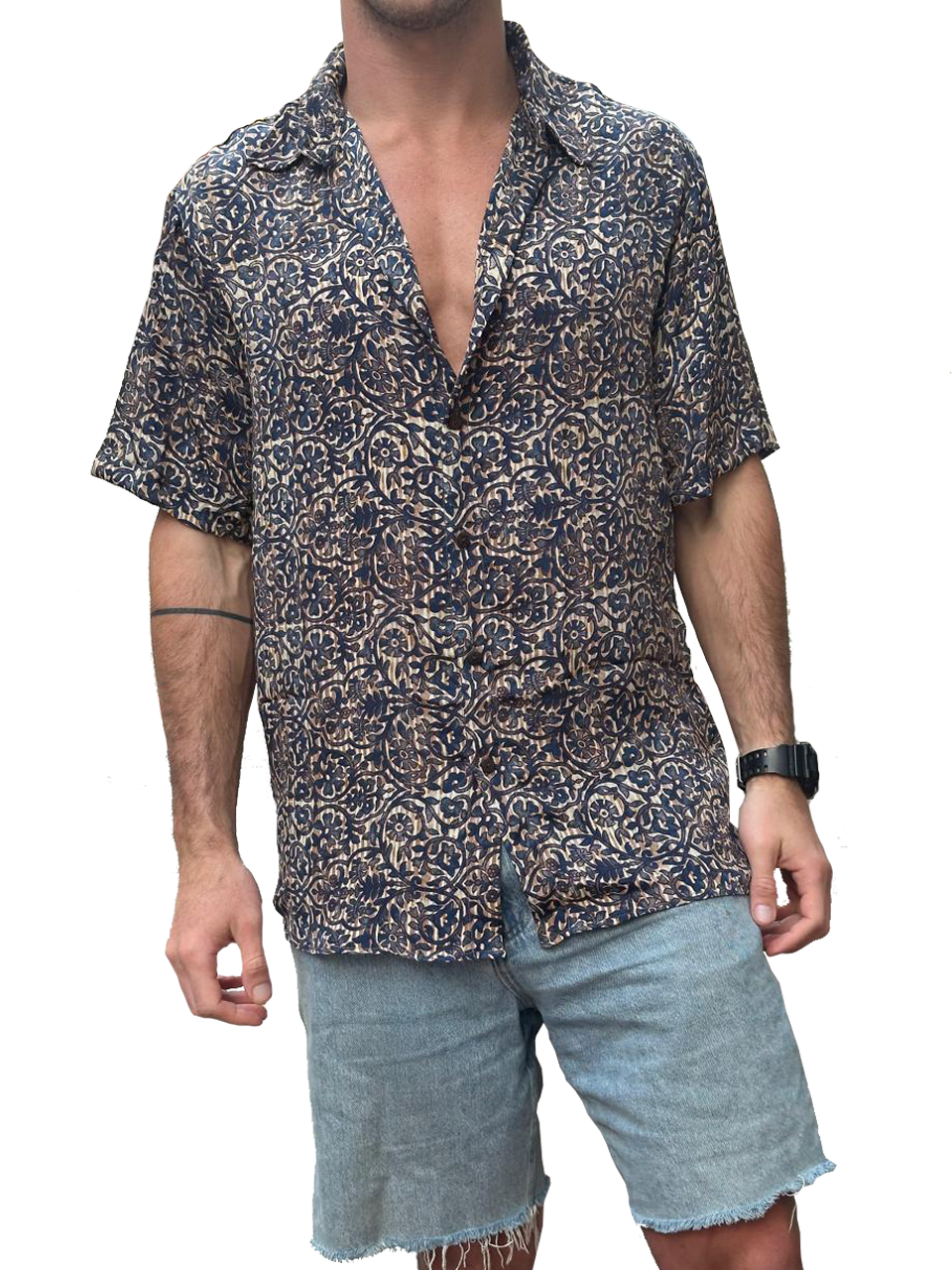 T#1008 - Navy & Beige Botanical