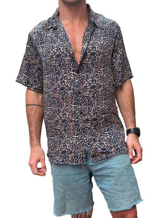 T#1008 - Navy & Beige Botanical